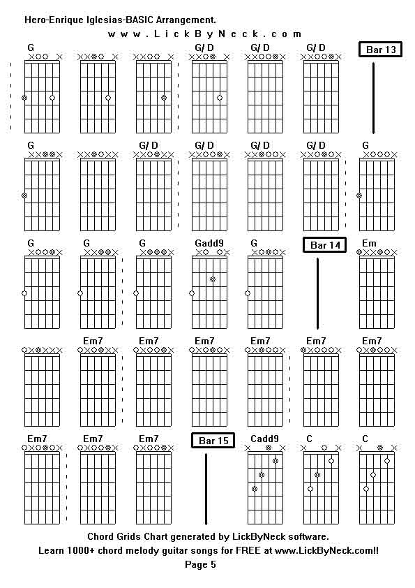 Chord Grids Chart of chord melody fingerstyle guitar song-Hero-Enrique Iglesias-BASIC Arrangement,generated by LickByNeck software.